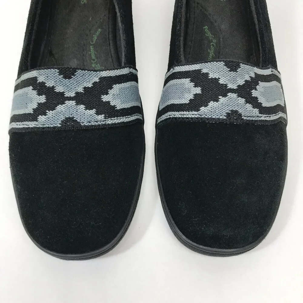 Grasshoppers Suede Ortholite Wedge Loafer Women's Size 8M Black Aztec Casual